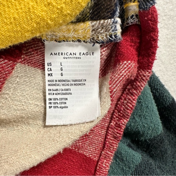 American Eagle Outfitters Colorblock Plaid flannel women’s L - Picture 6 of 8